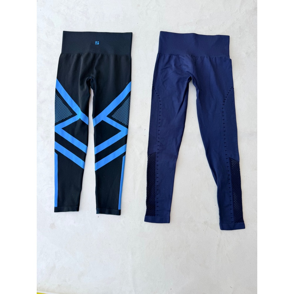 JoyLab Marika Leggings Bundle Womens Sz S High Waist Mesh Blue Black 2pk